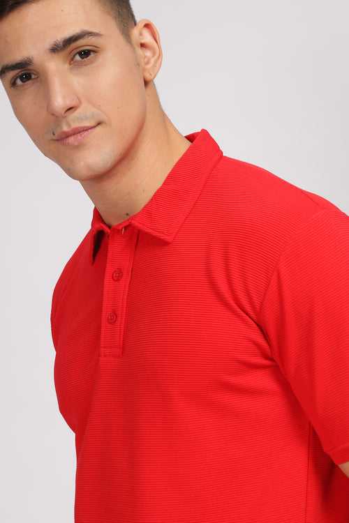 Red Textured Polo T-Shirt