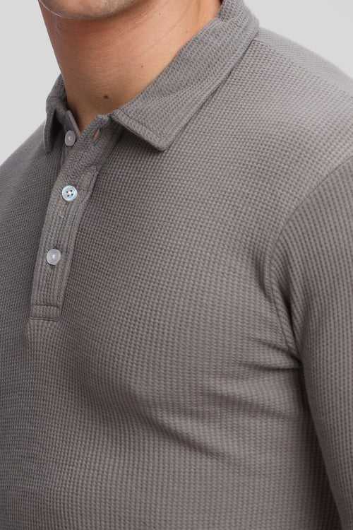 Grey Waffle Knit Polo T-Shirt