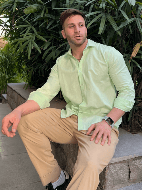 Light Green Linen Full Sleeve Shirt