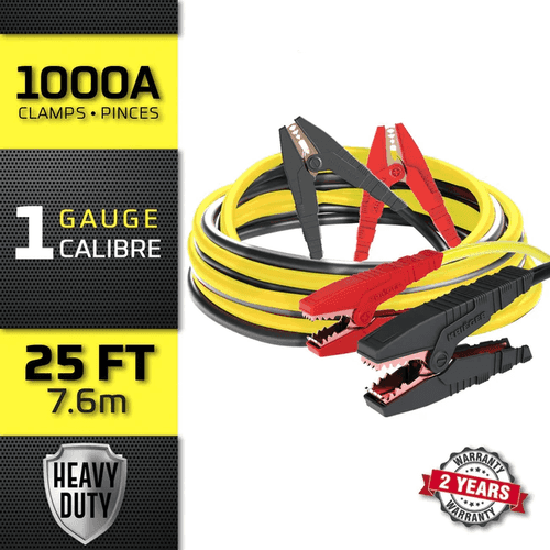 KRB125 Krieger 1-Gauge - Heavy Duty Jumper Battery Cables 25 Ft Booster Jump Start - 25' Allows You to Boost Battery from Behind a Vehicle!