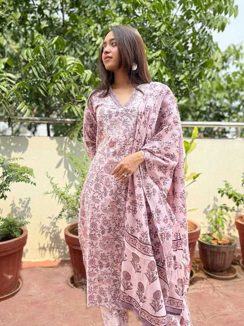 Blooming Melodies Purple Printed Kurta Set