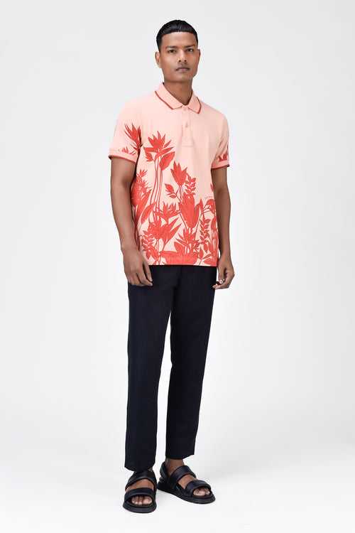 Men's Regular Fit Polo with Tropical Print