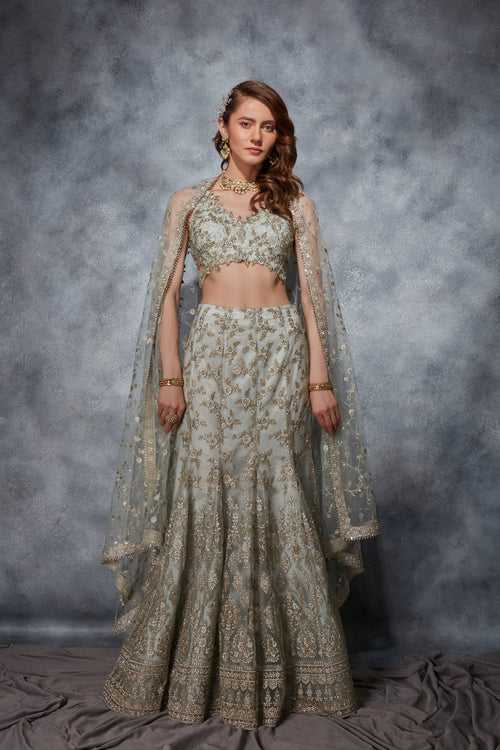 Crystal Flowers Sage Lehenga