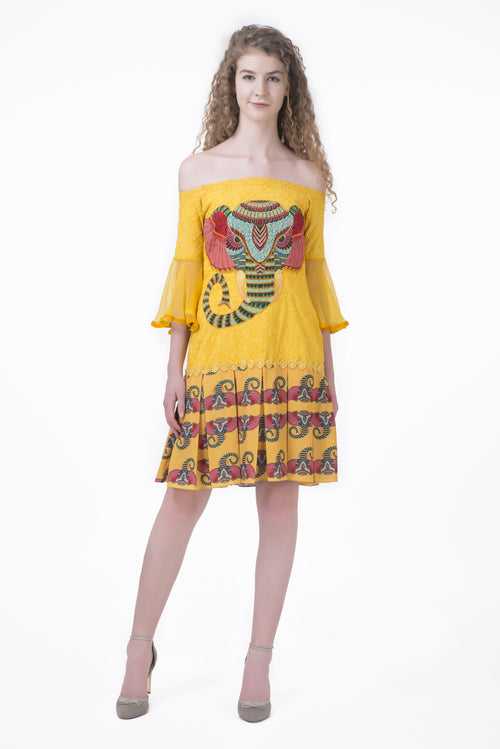 Off-Shoulder Elephant Motif Tennis Dress