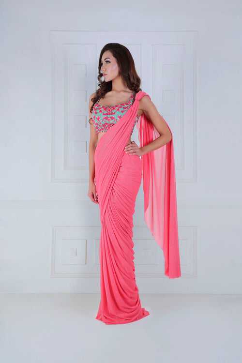 Draped Pleats saree with Embroidered Blouse