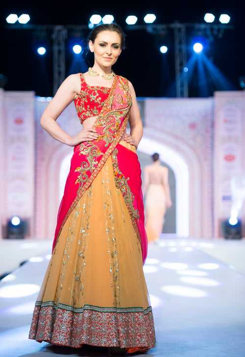 Peach & Rani Saree Lehenga