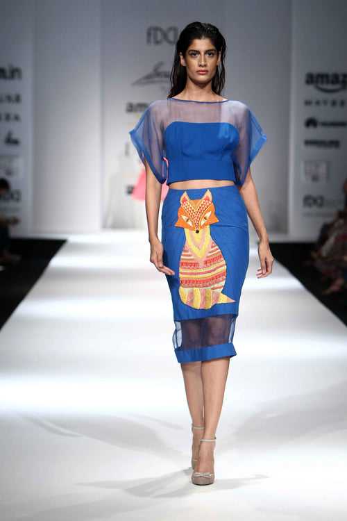Fox Embroidered Pencil Skirt