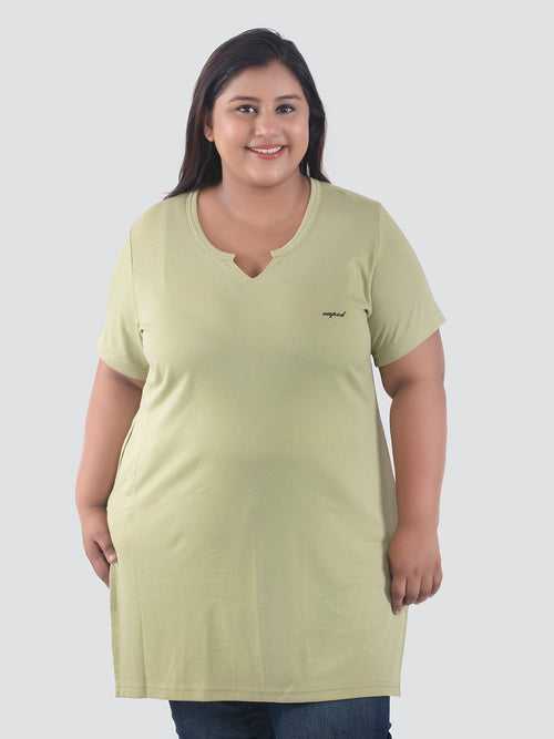 Plus Size Half Sleeves Long Top For Women -Cardamom Green