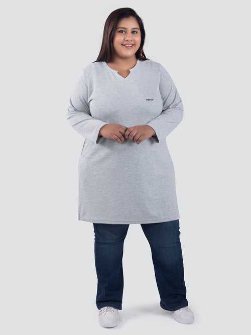 Plus Size Full Sleeves Long Top For Women - Grey