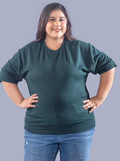 Plus Size Cotton Street Style T-shirts For Summer - Bottle Green