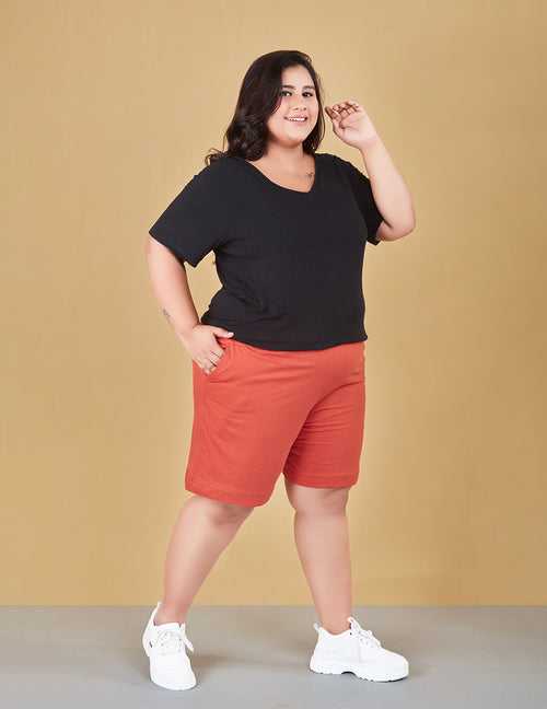 Cotton Shorts For Women - Plain Bermuda - Tangy Orange