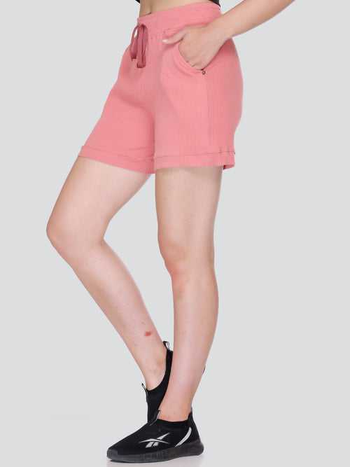 Cotton Cord Knit Shorts For Women - Rosy Pink