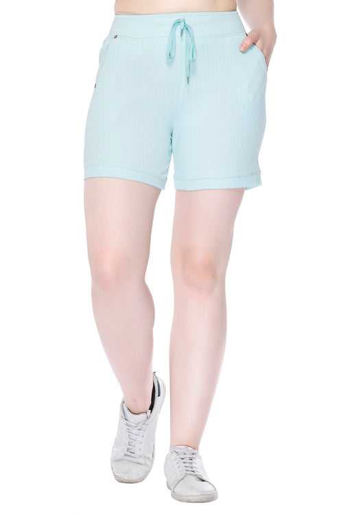 Cotton Cord Knit Shorts For Women - Mint
