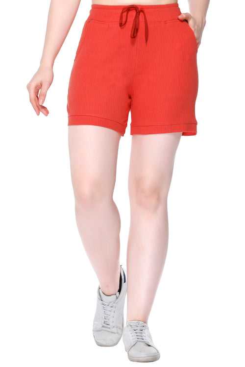 Cotton Cord Knit Shorts For Women - Tangy Orange