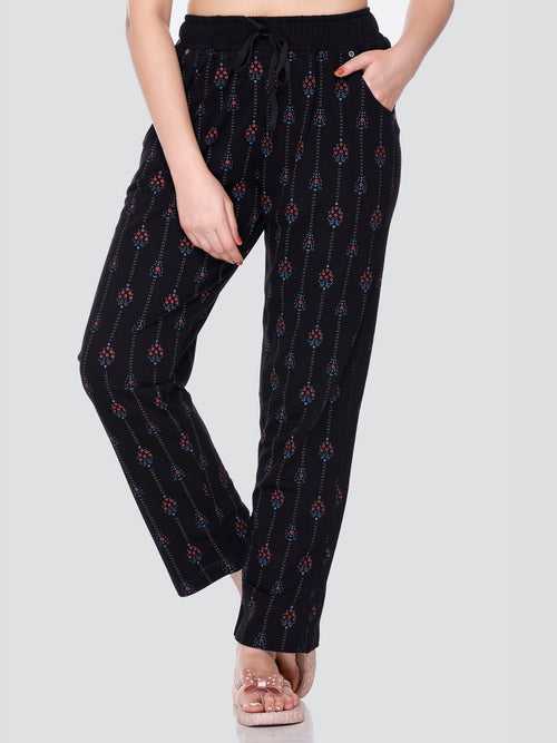 Cupid All Over Print Cotton Lounge Pants for Women ( Black)