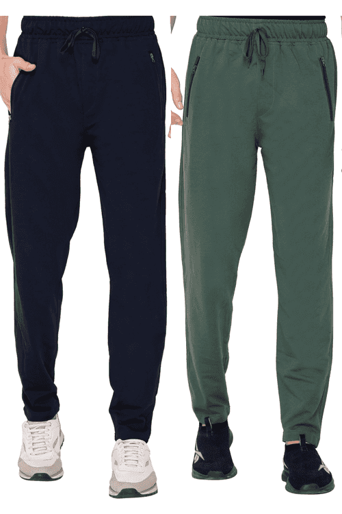 Jinxer Cotton  Pants For Men With Zipper Pockets -Combo Pack Of 2