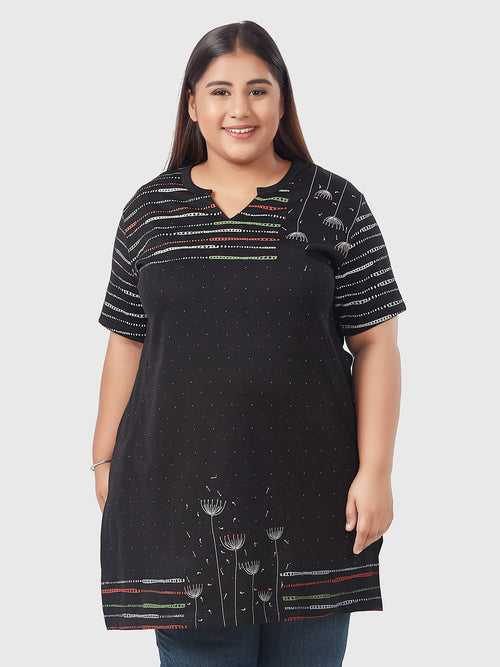Plus Size Printed Long Tops For Women Half Sleeves
