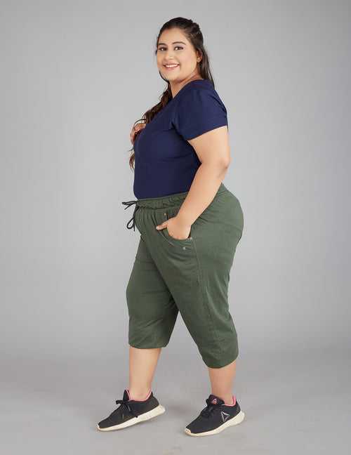 Plus Size Capris For Women - Cotton Capri Pants - Olive Green