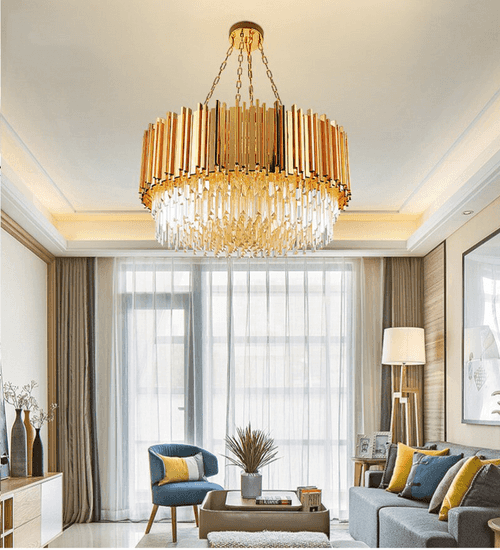 Vida Gold Crystal and Metal Chandelier - 12 Light