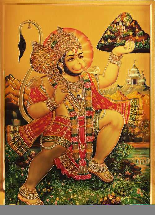 The Lord Hanuman with Sanjivini Golden Poster