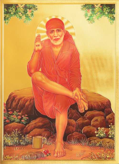 The Sai Baba with Red Clothes Golden Poster