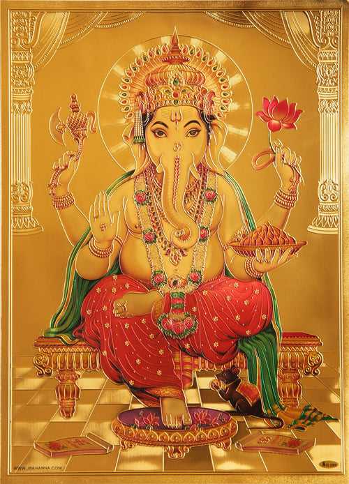 The Ganesha Mushika with Laddu Golden Poster