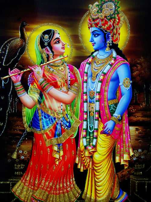 Poster of Radha Krishna in Yellow and Gold detailing
