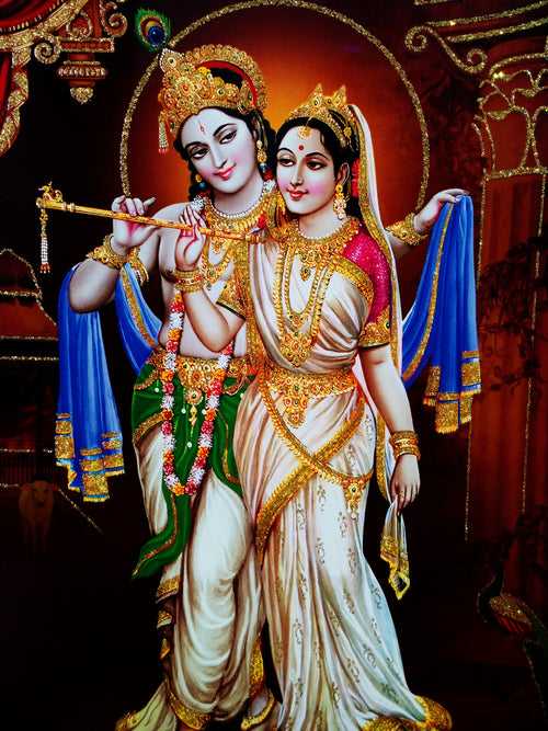 Poster of Radhe Krishna in White and Gold detailing