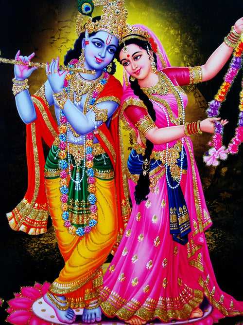 Poster of Playing Flute Radha Krishna in Yellow along with Radha