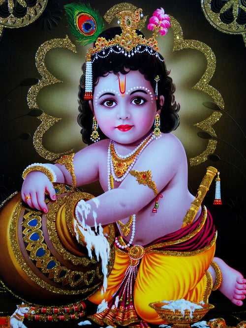Poster of Baby Krishna in Golden Yellow with Gold detailing