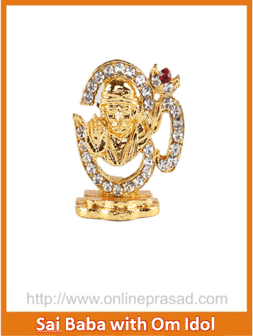 Sai Baba With Studded Om Gold Plated Idol