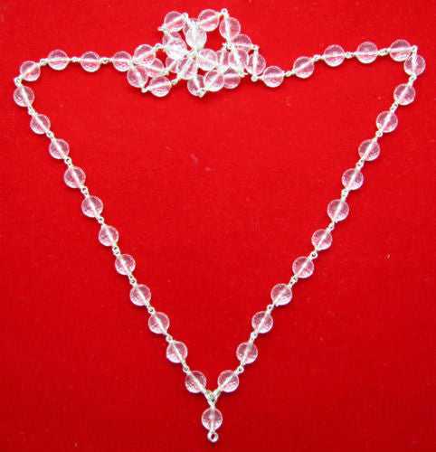 Diamond Cutting  Sphatik Mala Strung in pure silver wire