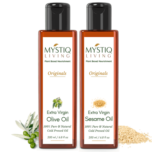 Extra Virgin Olive Oil & Sesame Oil - Nourishing Combo | Cold Pressed, 100% Pure & Natural