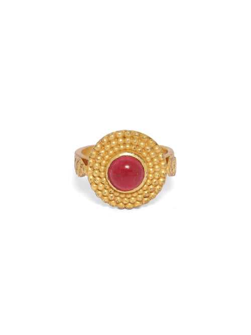 Rawa ring with red Quartz set in sterling Silver, micron Gold plated, adjustable.