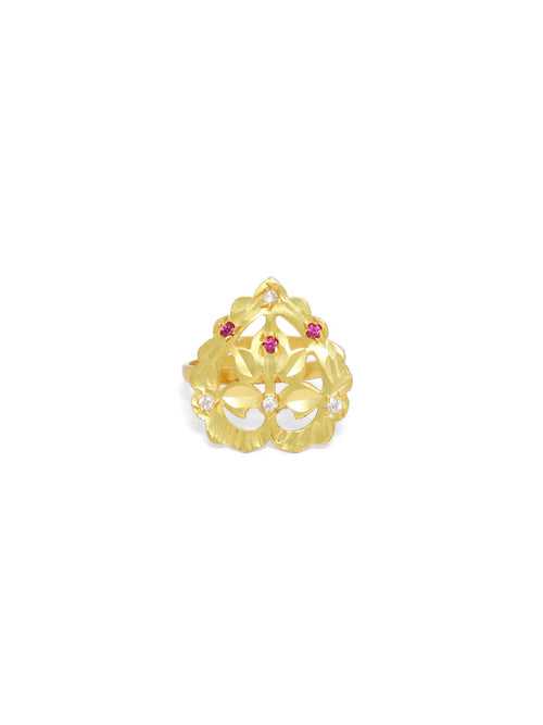 Sterling Silver ring in 18k Gold plating with red and white Crystals (adjustable).