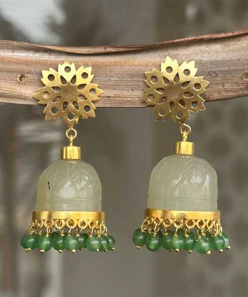 Grapes aventurine stone jhumka with green Onyx drops. Made in sterling Silver, 18k Gold plated.