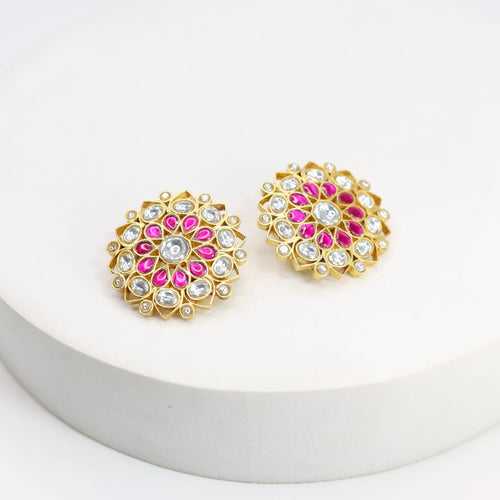 Studs/earrings in Sterling Silver Gold plating with Red Quartz and Jadau Polki big studs.