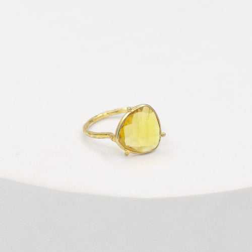 Yellow faceted quartz set in sterling Silver with 1 micron Gold plating, made to size.