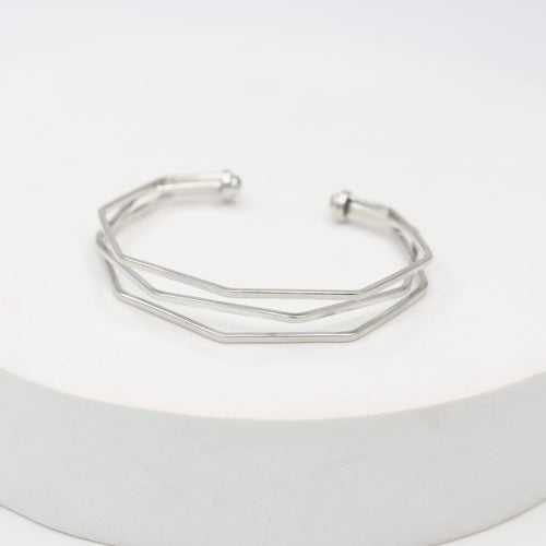 Sterling Silver Stacking bracelet in a geometric shape, adjustable.