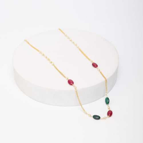Sterling Silver Gold plated
Ruby Quartz and green Quartz beads necklace chain.