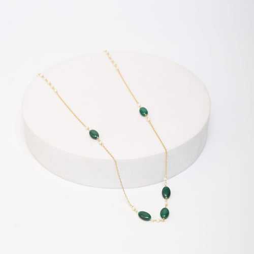 Sterling Silver Gold plated
Green Onyx with Pearls necklace chain.