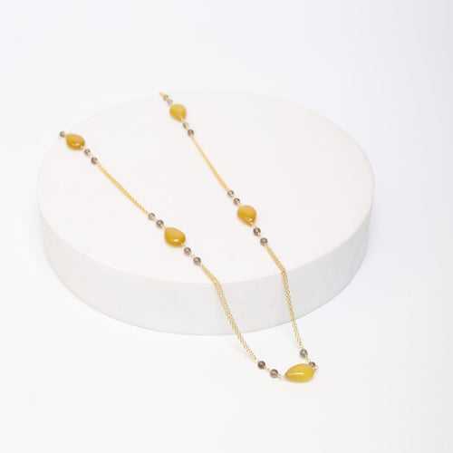 Sterling Silver Gold plated yellow Quartz with smoky beaded string.
