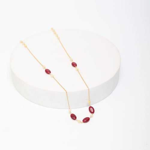 Sterling Silver Gold plated red Quartz and yellow Aventurine string necklace with 18 karat Gold plating.