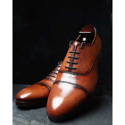 Tan Mirror Glossed Patina Classic Captoe Oxfords Reamstered