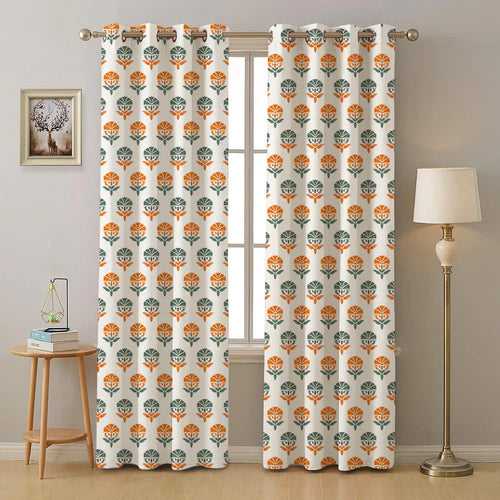 100% Cotton Curtains for Living Room, Bedroom curtains - Pack of 2 curtains, Owl Orchids - Mango