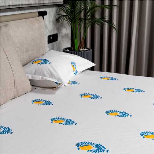 Regal Collection - Breathable 200 TC 100% Pure Cotton Bedsheet with Pillow Cover, Ethnic Motif - Yellow