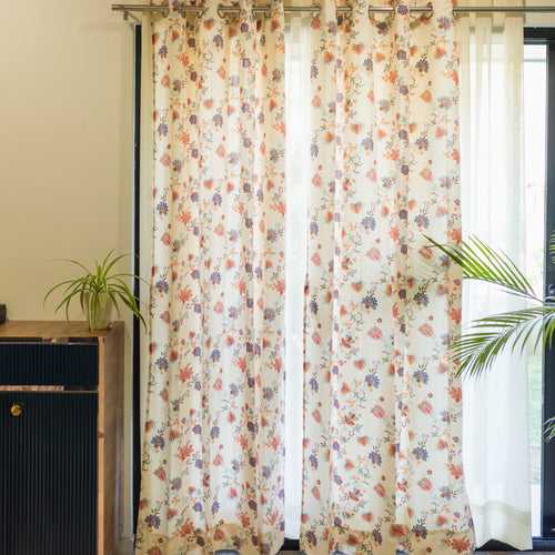 100% Cotton Room Darkening Curtains, Pack of 2 Curtains - Passion Flower Peach