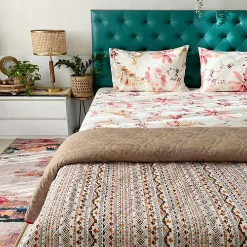 Cotton Bedsheet + AC Blanket Combo Pack - (Combo 18 - Floral feast Peach and Brown + Mexico)
