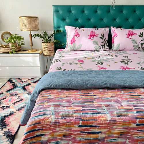 Cotton Bedsheet + AC Blanket Combo Pack - (Combo 21 - Bloom Ray Rose Pink + Jaipur)