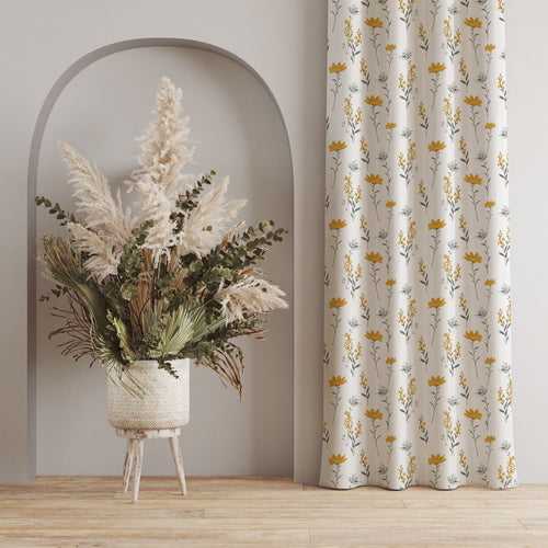 100% Cotton Curtains for Window, 60-65% Room Darkening , Pack of 2 - Orchid Bloom - Yellow
